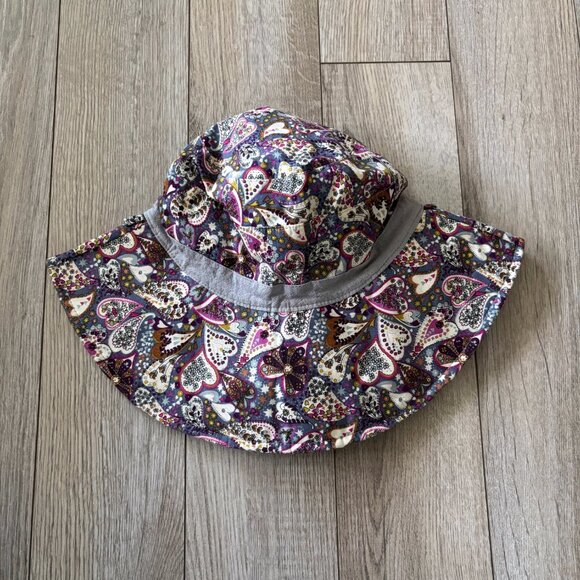 Wide Brim Sun Hat with Heart Paisley Pattern and Adjustable Chin Strap - Picture 1 of 11
